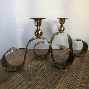 Vintage Brass Ornate Candle Holders X 2